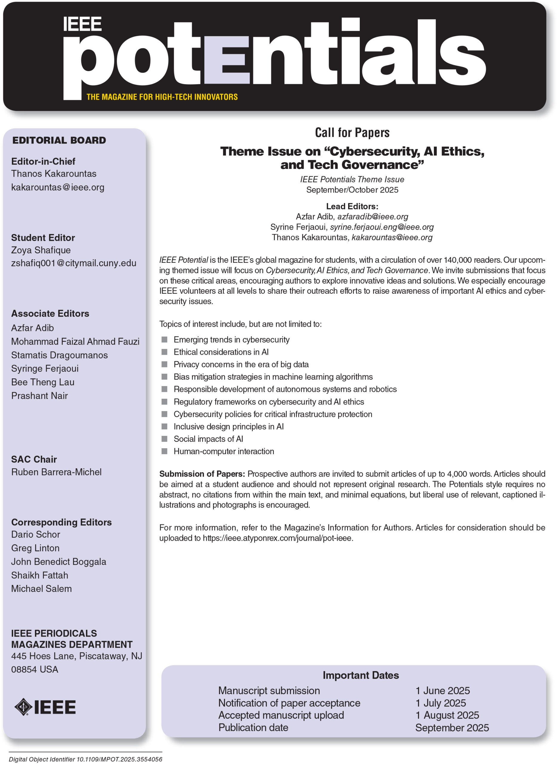 Call for Papers for Cybersecurity, AI Ethics, and Tech Governance